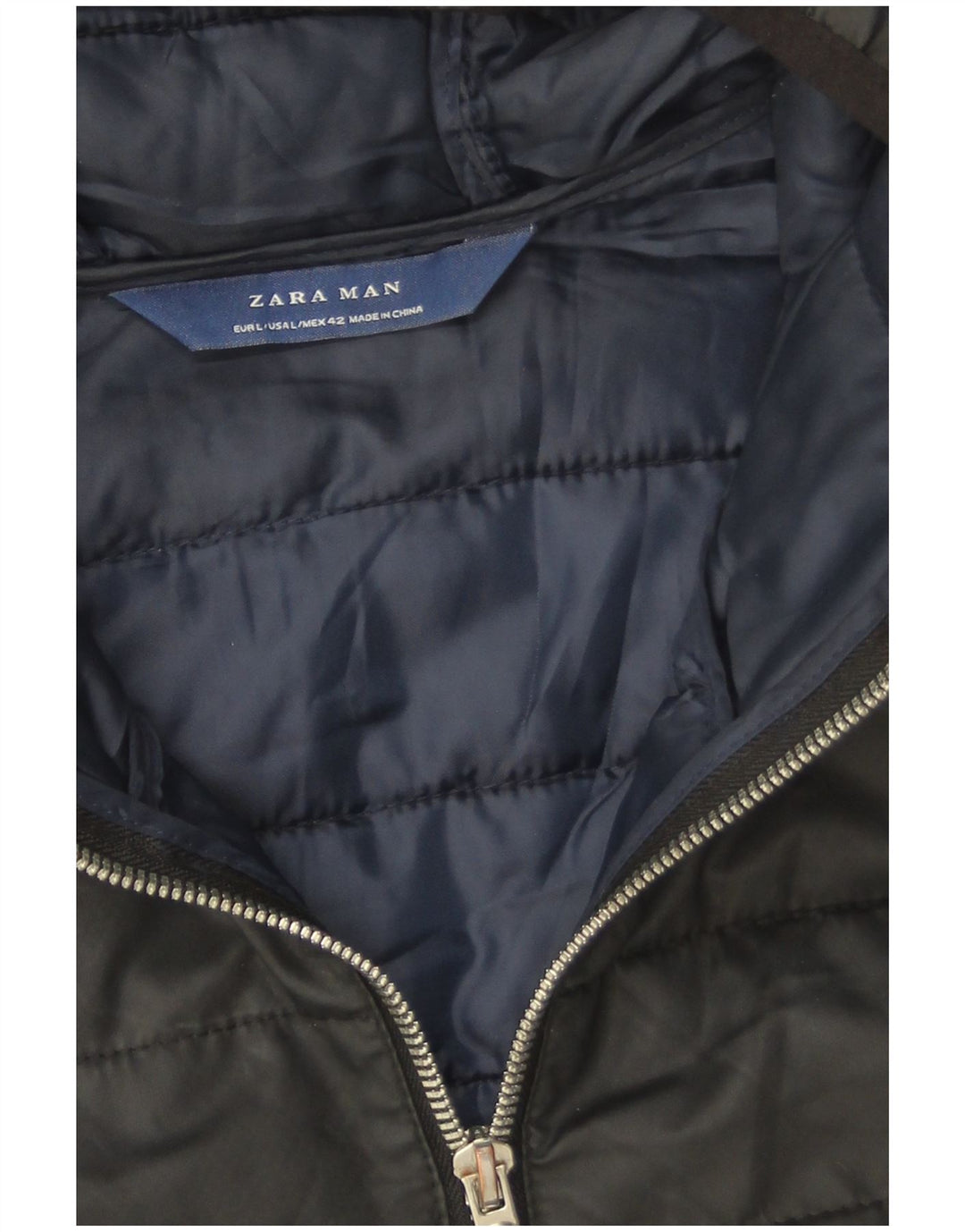 Zara Herre Hætte polstret Gilet UK 40 Stor sort polyester