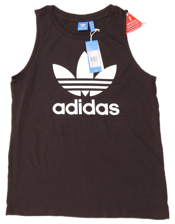 Adidas Womens Graphic Vest Top UK 12 Medium Black Colourblock Cotton
