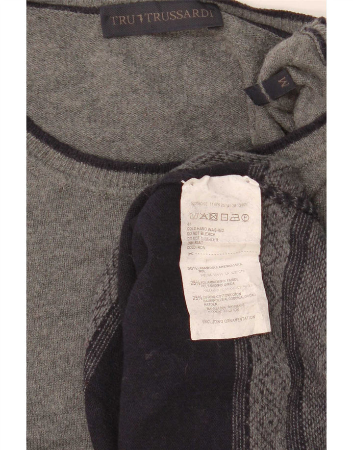 Trussardi Herre Boat Neck Jumper Sweater Medium Navy Blue Colourblock