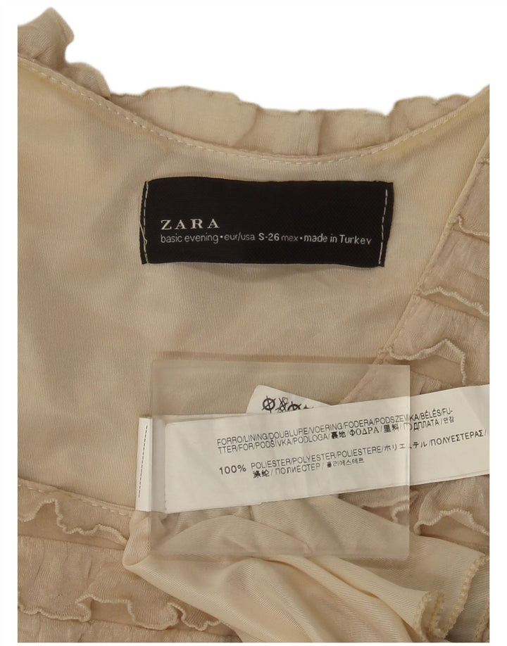 Zara Dame Ærmeløs Tiered Dress UK 8 Small Beige Polyester
