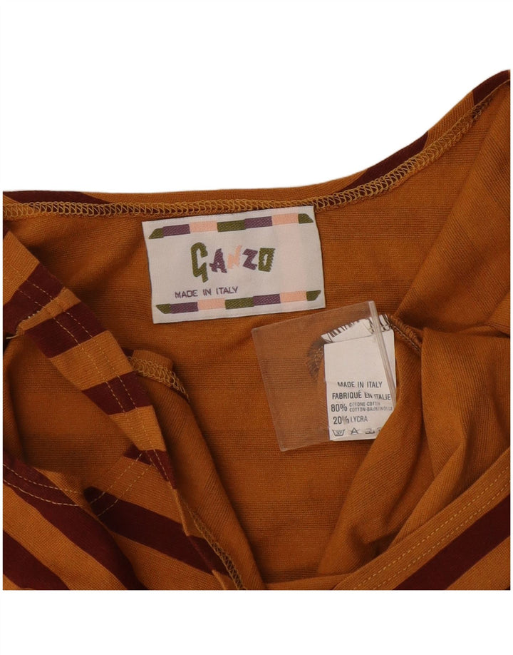 VINTAGE ærmeløs bodysuit til kvinder UK 12 Medium brun stribet bomuld