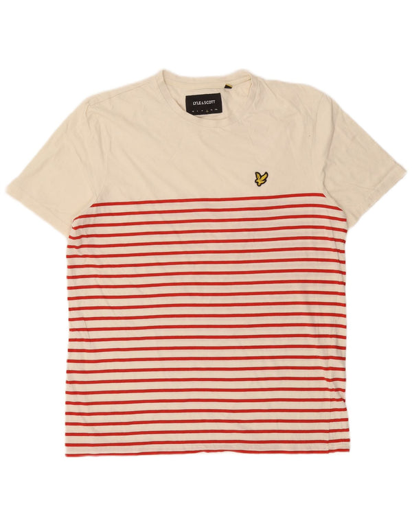 Lyle & Scott Herre T-shirt Top Stor hvid stribet bomuld
