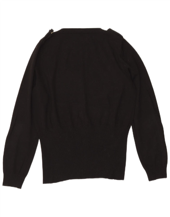 MARELLA Militær V-hals sweater til kvinder UK 20 2XL Sort viskose