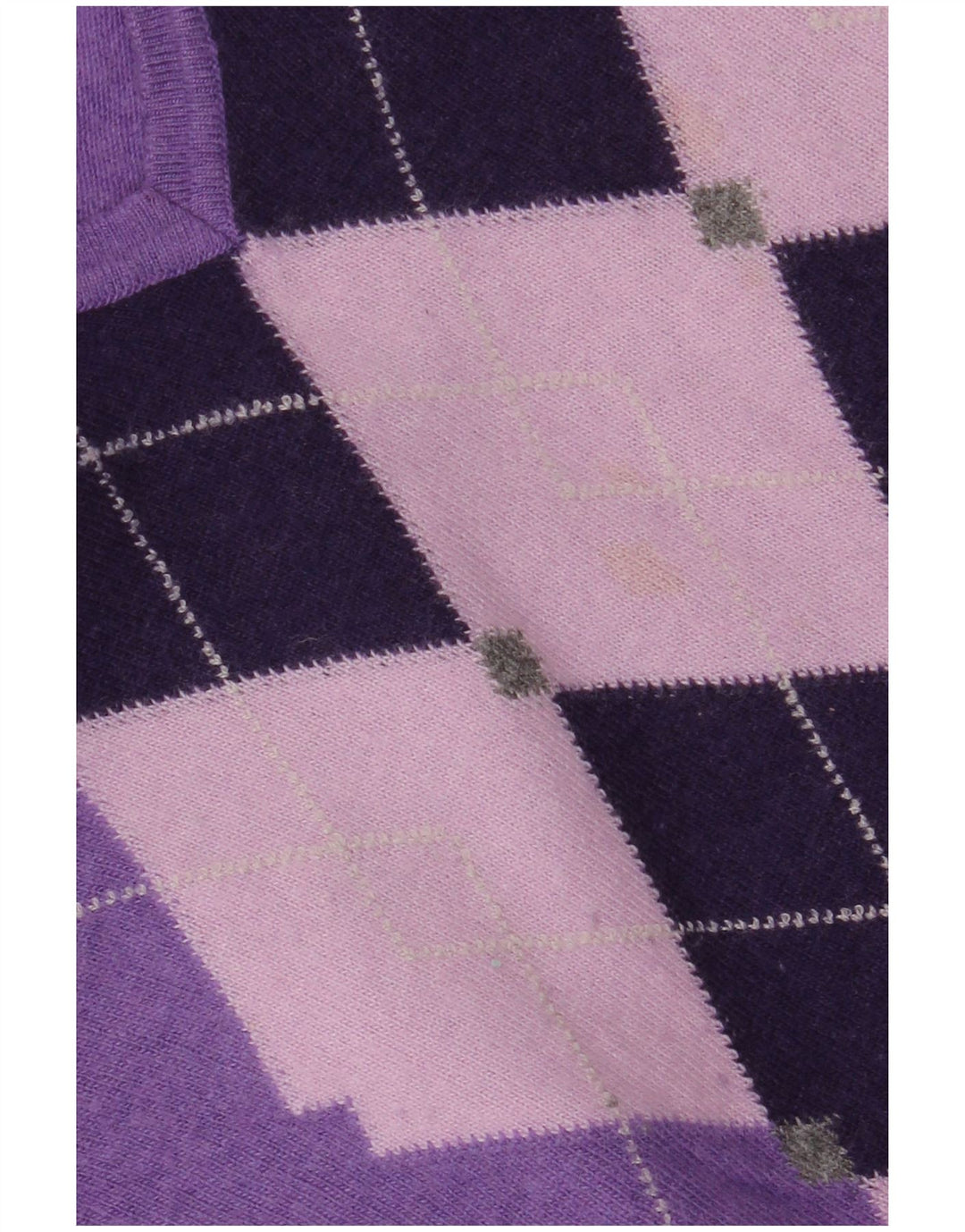 Vintage Dame V-hals sweater UK 12 Medium Purple Argyle/Diamond