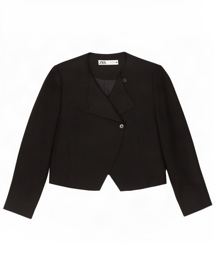 Zara Dame 1 Knap Blazer Jacket UK 18 XL Sort Viscose