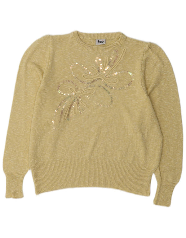 Lucia Womens Crop Boat Neck Jumper Sweater UK 14 Large Yellow Floral