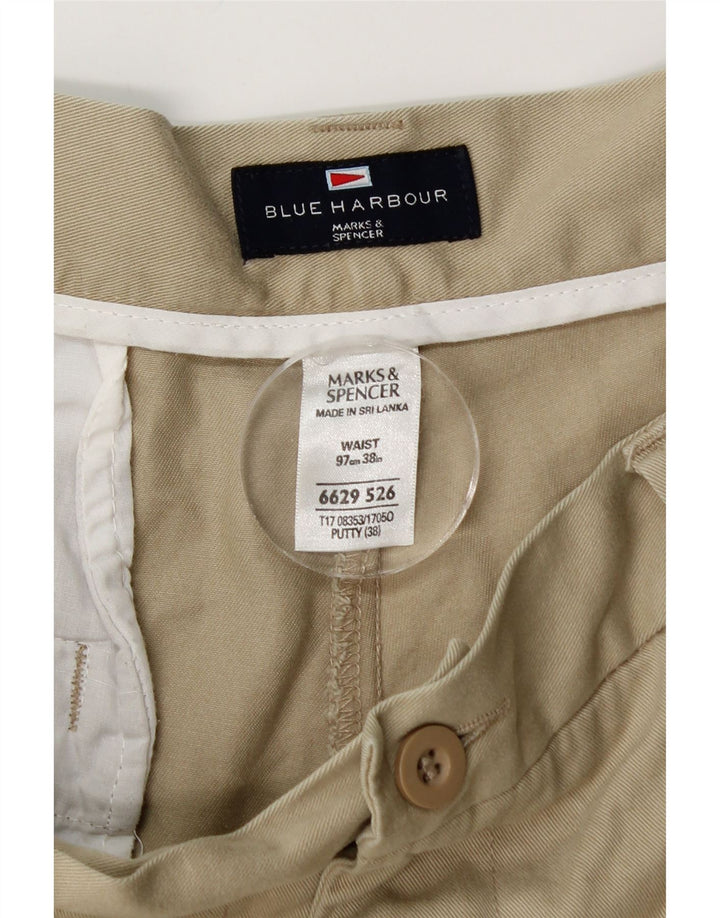 MARKS & SPENCER Herre Blue Harbor Cargo Shorts W38 XL Beige Bomuld