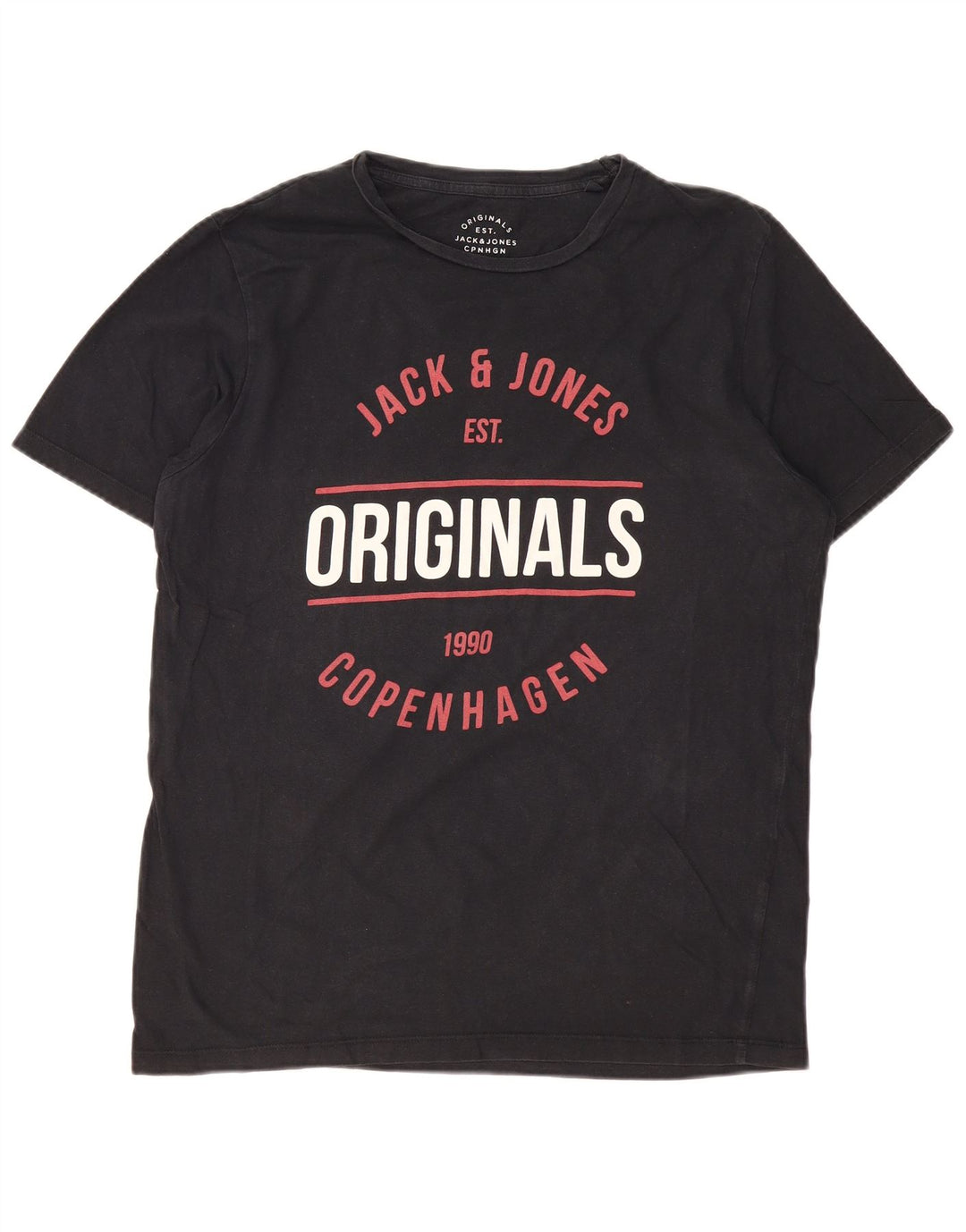 JACK & JONES Herre Originals Grafisk T-Shirt Top XL Sort Bomuld