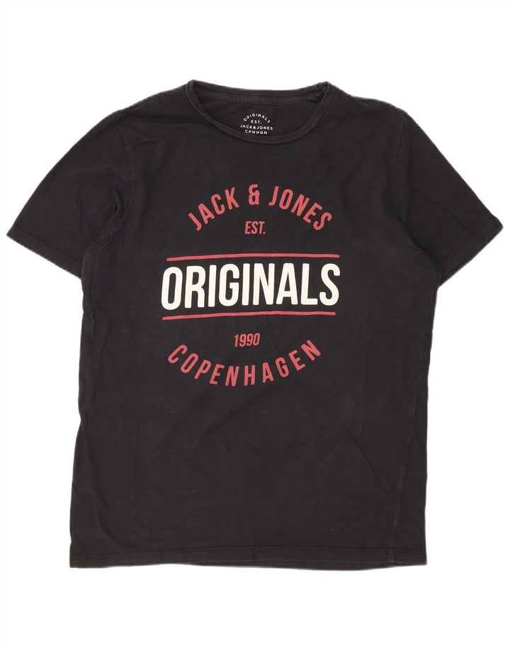 JACK & JONES Herre Originals Grafisk T-Shirt Top XL Sort Bomuld