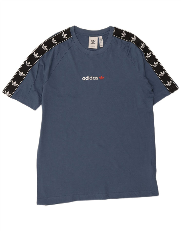 Adidas Herre grafisk T-shirt Top Medium Blue Colourblock Bomuld