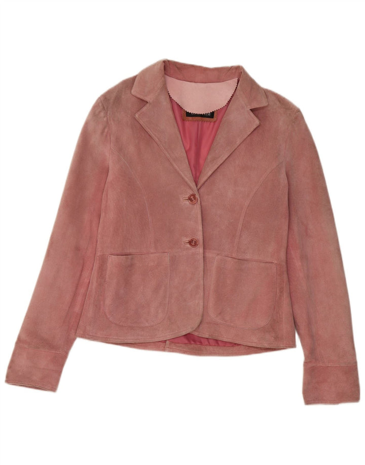 VINTAGE Dame 2-knaps ruskindsblazerjakke IT 46 Large Pink Læder