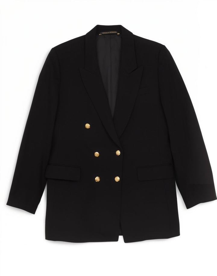 Marks & Spencer Dame Dobbeltradet Blazer Jakke Størrelse 14 Sort New Wool