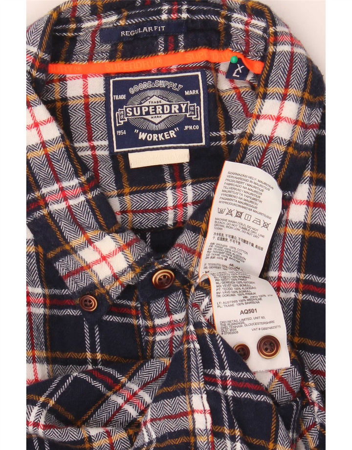 Superdry Herre Regular Fit Flanellskjorte XL Marineblå Ternet Bomuld