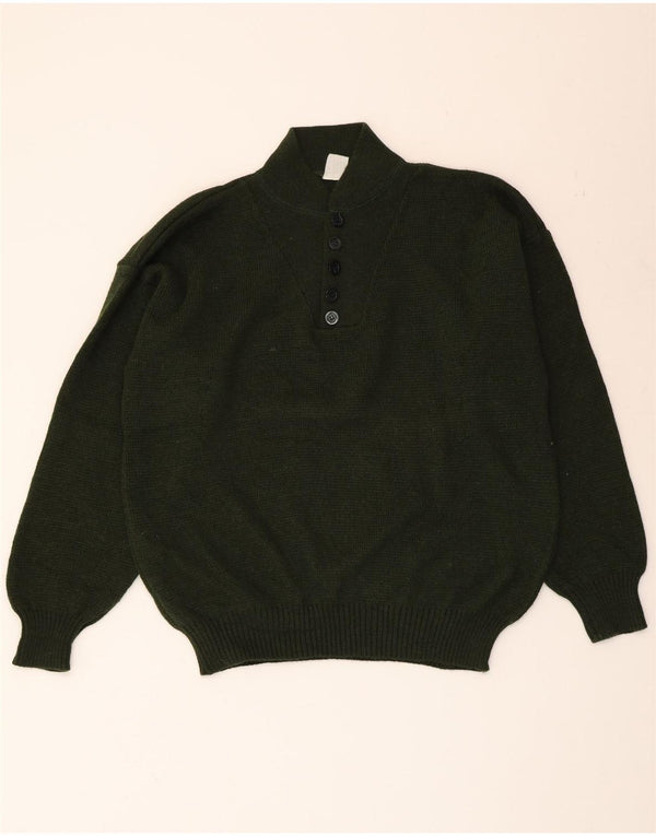VINTAGE Herre Button Neck Jumper Sweater Large Green