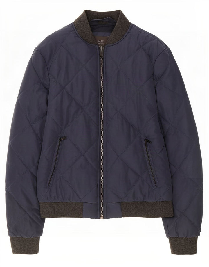 Marks & Spencer Herre Quiltet Bomber Jacket UK 38 Medium Navy Blue Polyester