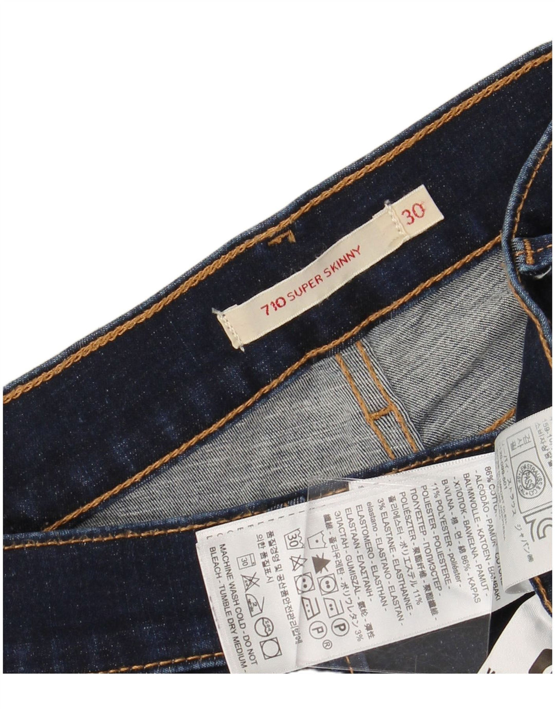 LEVI'S Dame 710 Super Skinny Jeans W30 L32 Marineblå Bomuld
