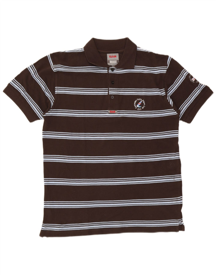 Slam herre poloshirt stor brun stribet bomuld