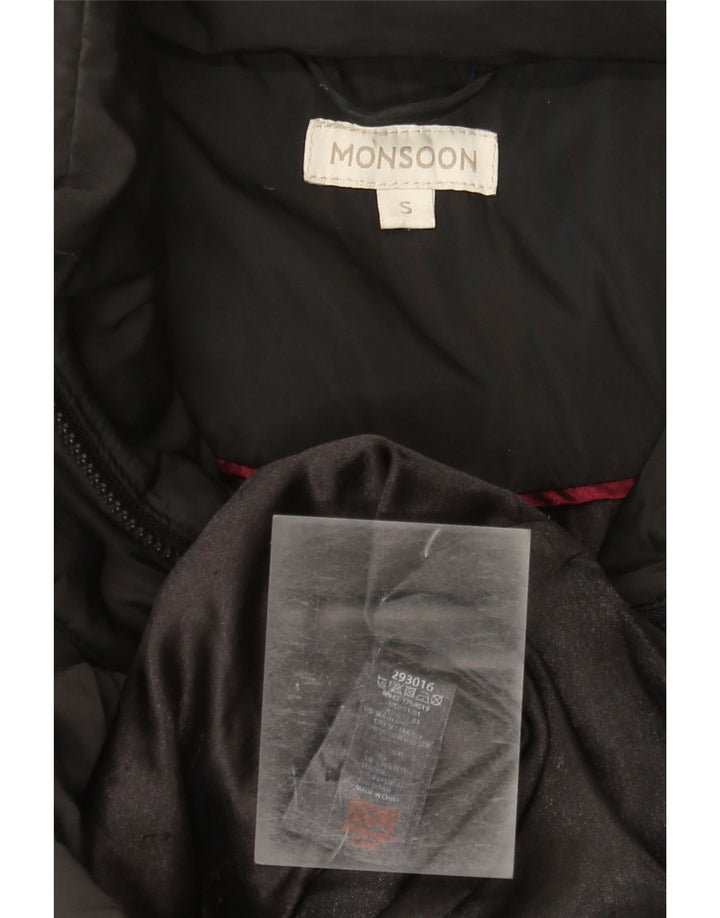Monsoon Womens Longline Polstret Frakke UK 10 Small Black Polyester