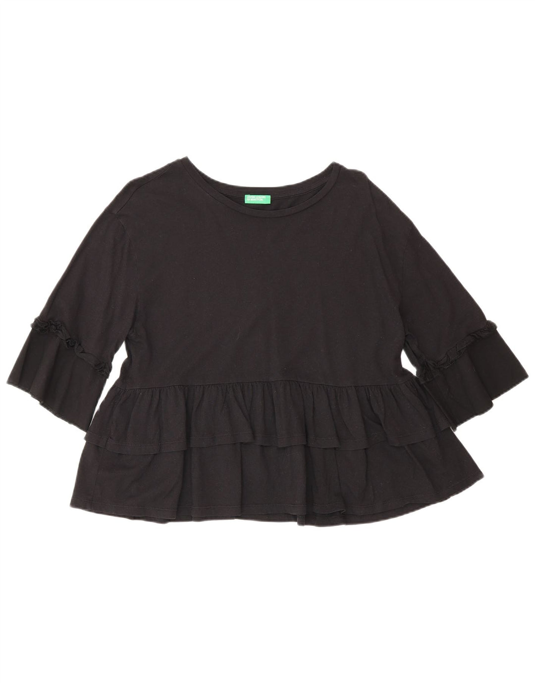 Benetton Dame 3/4 ærmet bluse Top US 4 Small Black