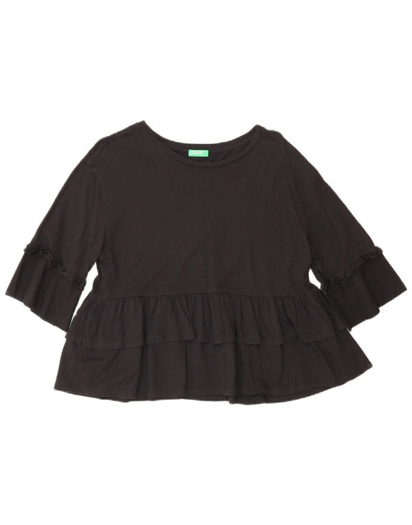 Benetton Dame 3/4 ærmet bluse Top US 4 Small Black