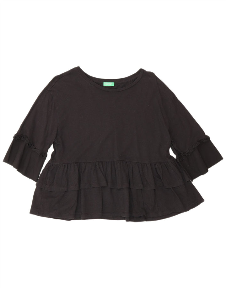 Benetton Dame 3/4 ærmet bluse Top US 4 Small Black
