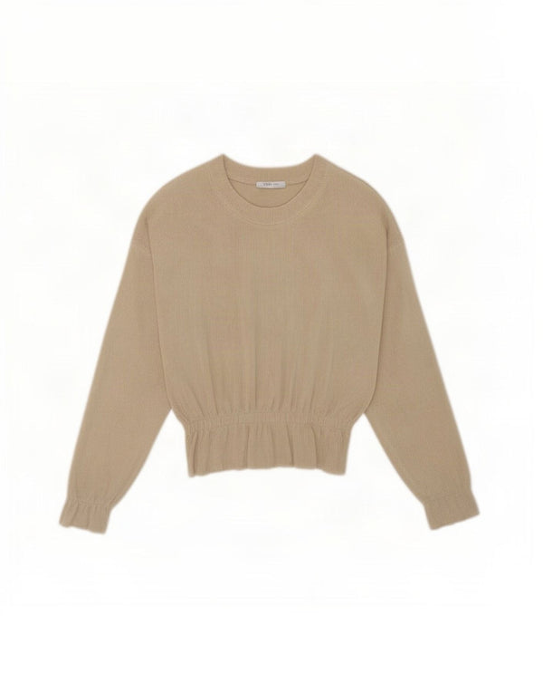 Zara Dame Oversized Top Langærmet UK 10 Small Beige Polyester
