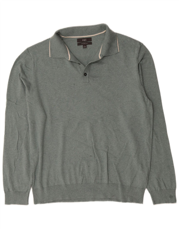 Marks & Spencer Herre Polo Neck Jumper Sweater Stor Grøn Bomuld