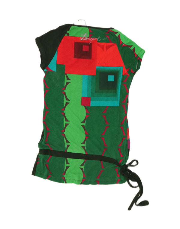 Desigual Dame Grafisk T-Shirt Top UK 12 Medium Sort Geometrisk