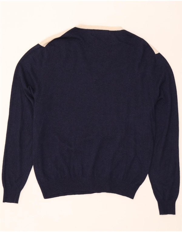 Bottega Del Sarto Mens V-Neck Jumper Sweater 2XL Navy Blue Argyle/Diamond