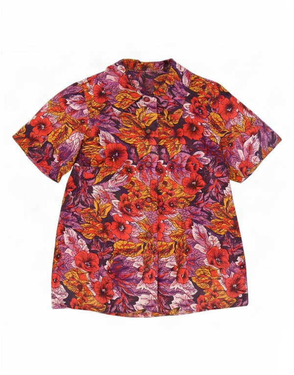 Vintage kortærmet skjorte til kvinder UK 16 Large Multicolored Floral