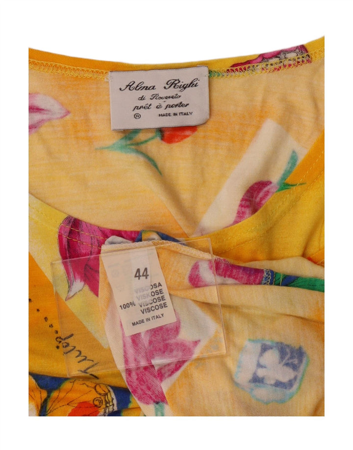VINTAGE Womens Sleeveless Blouse Top IT 44 Medium Yellow Floral Viscose Vintage Vintage and Second-Hand Vintage from Messina Hembry 
