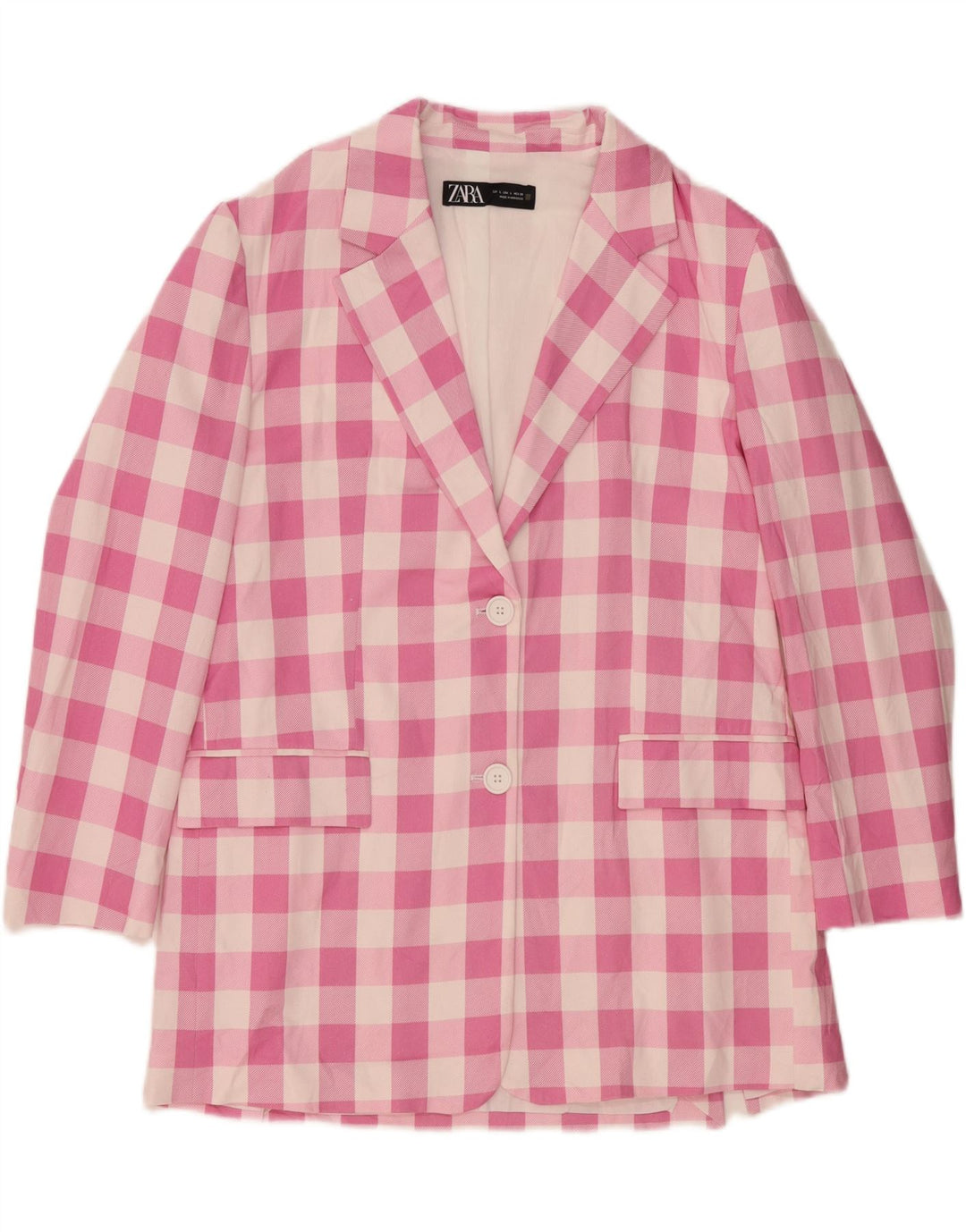 ZARA Dame 2 Button Blazer Jacket UK 16 Large Pink Gingham