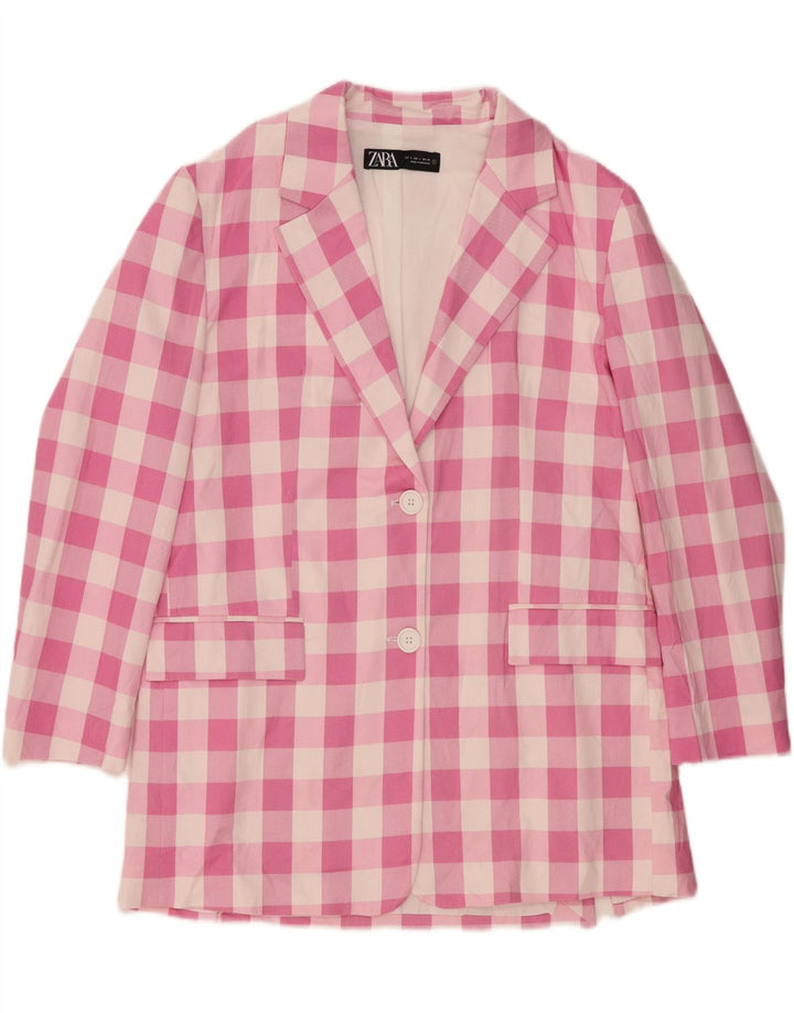 ZARA Dame 2 Button Blazer Jacket UK 16 Large Pink Gingham