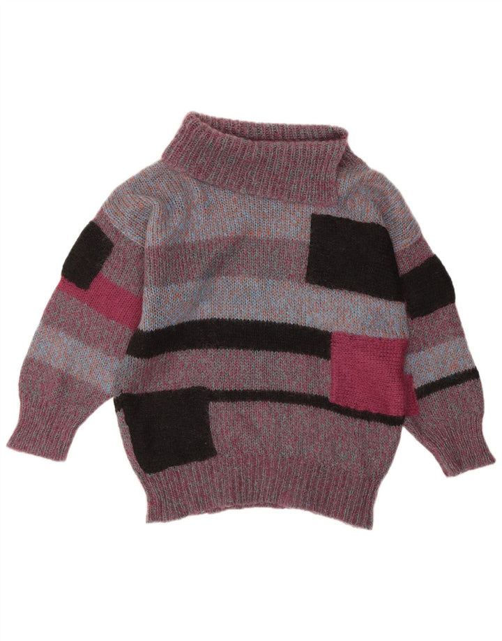 VINTAGE Dame Rullehals Sweater UK 18 XL Lilla Colourblock