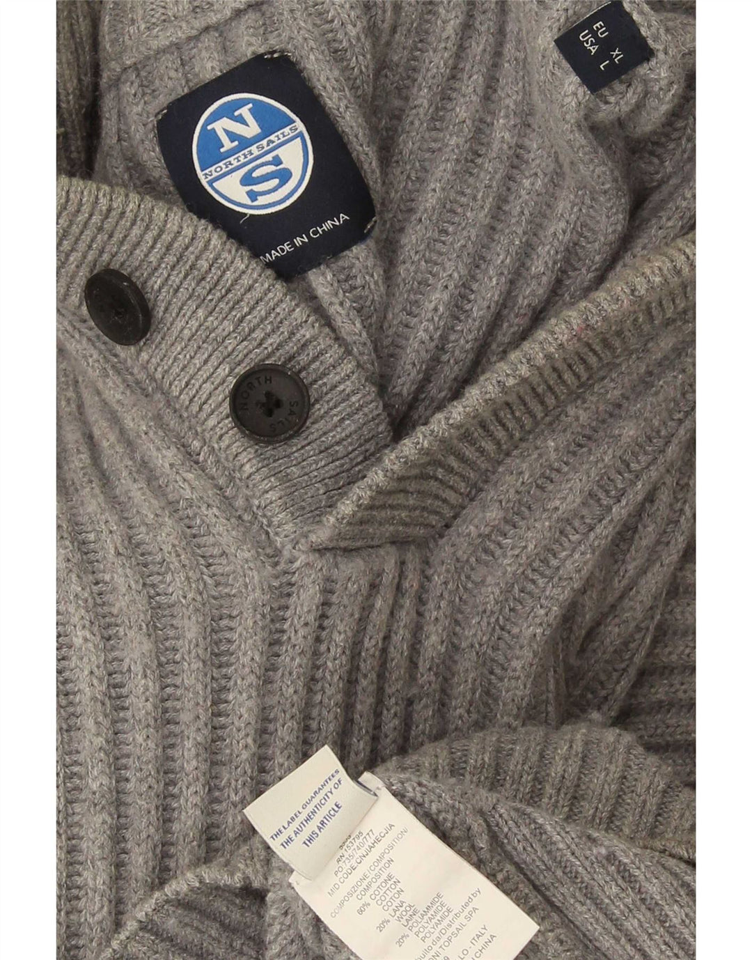 North Sails Herre Button Neck Jumper Sweater Stor Grå Bomuld