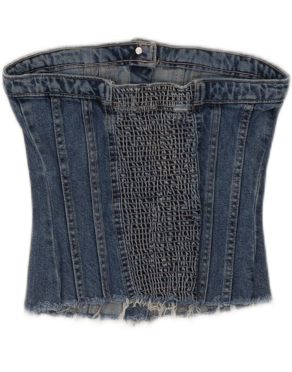 Zara Dame Denim Corset Top UK 4 XS Blå Bomuld