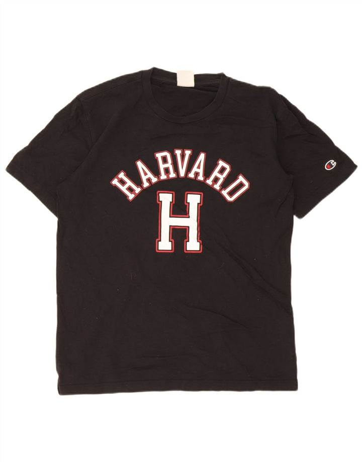 Champion Herre Harvard Grafisk T-Shirt Top Medium Sort Bomuld