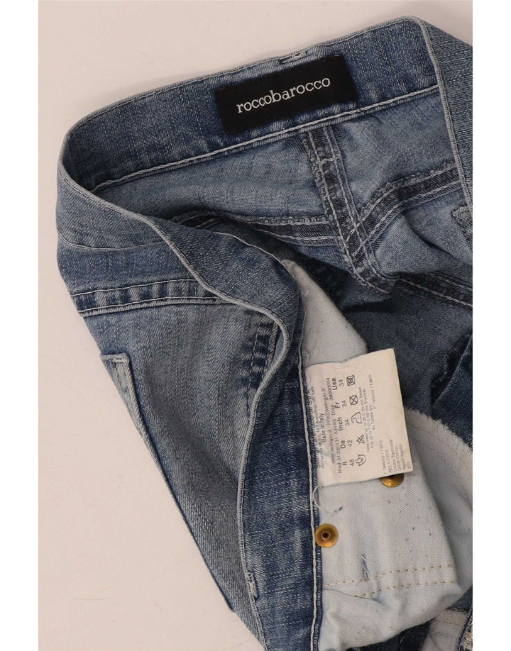 Roccobarocco kvinders grafiske lige jeans W34 L31 blå bomuld