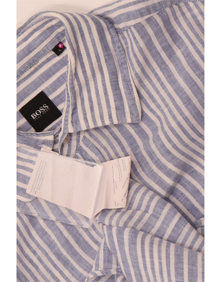 Hugo Boss Herreskjorte Large Blue Pinstripe Linen