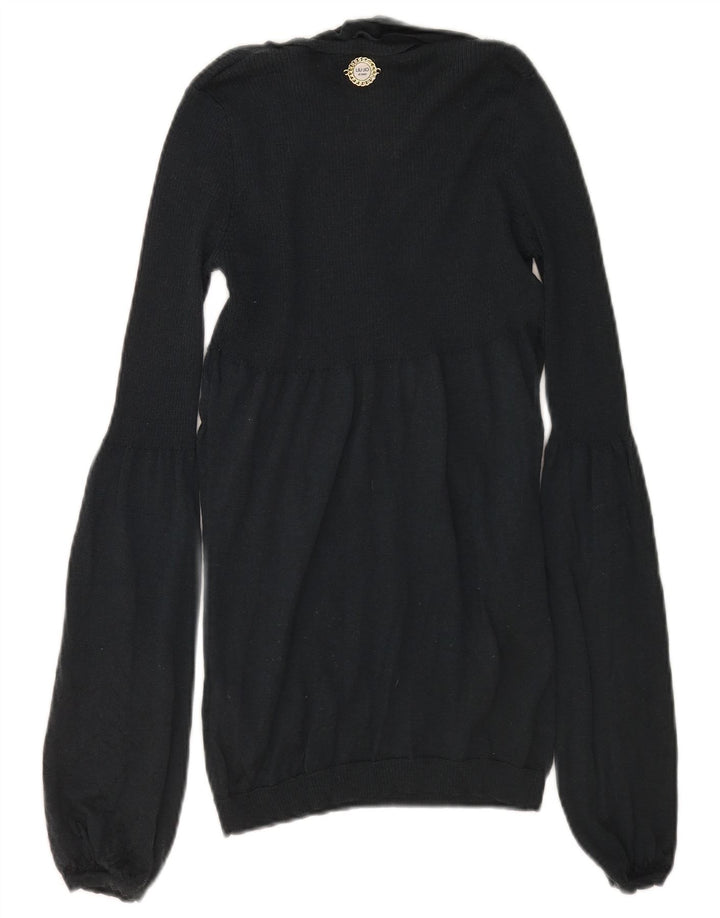 Liu Jo Dame Front Tie V-hals Jumper Sweater UK 10 Small Black Wool