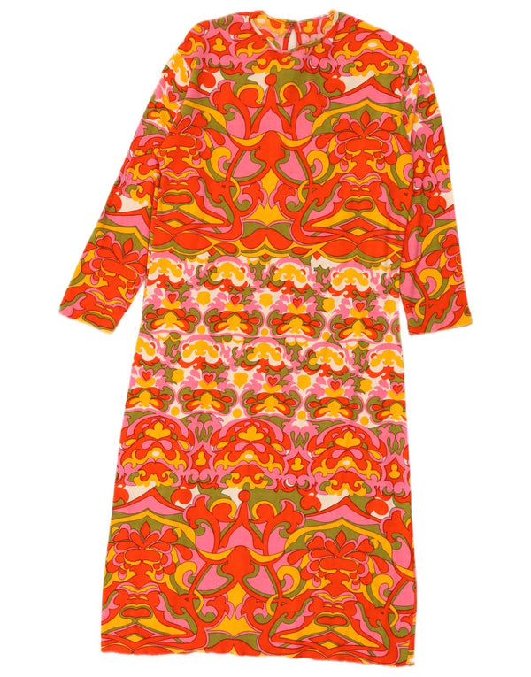 Vintage kvinders 3/4 ærmer Shift Dress UK 12 Medium Red Floral