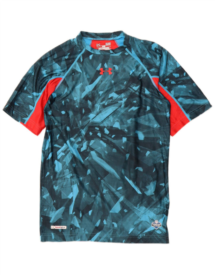 UNDER ARMOUR Herre Heat Gear T-Shirt Top Lille Blå Geometrisk Polyester