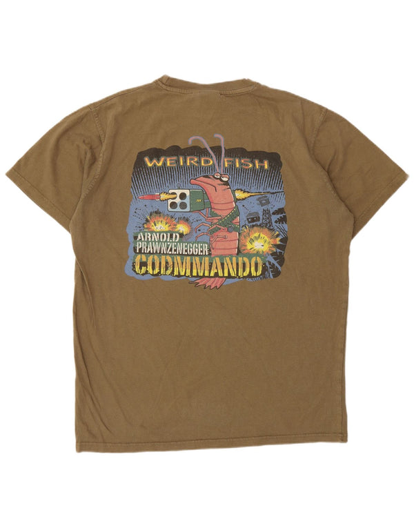 Weird Fish Herre grafisk T-shirt Top Medium Khaki