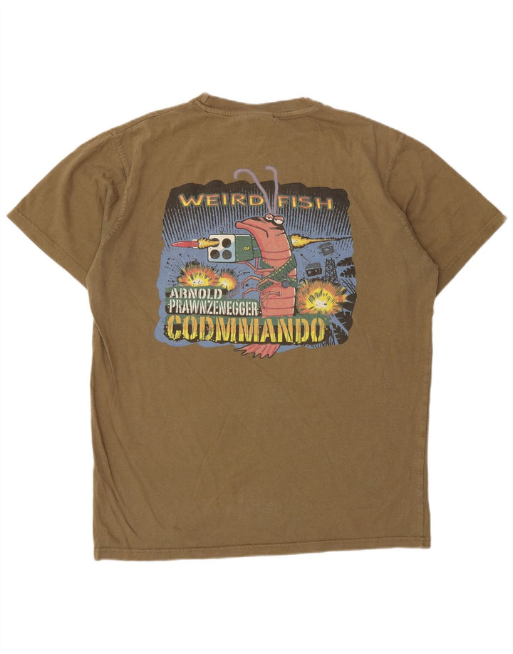 Weird Fish Herre grafisk T-shirt Top Medium Khaki