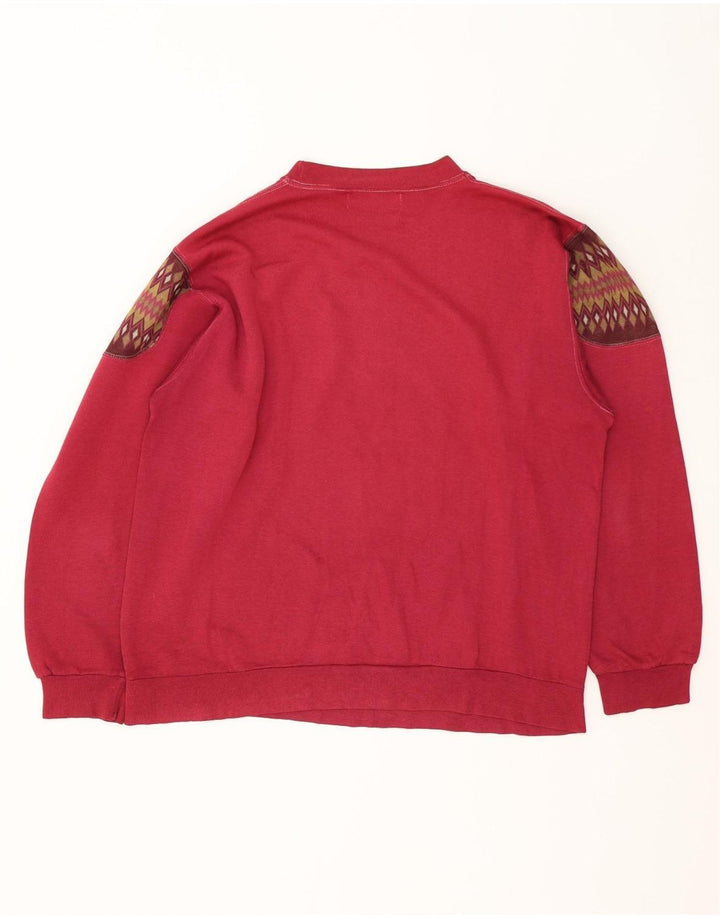 Vintage Herre Grafisk Sweatshirt Jumper Large Burgundy Argyle/Diamond