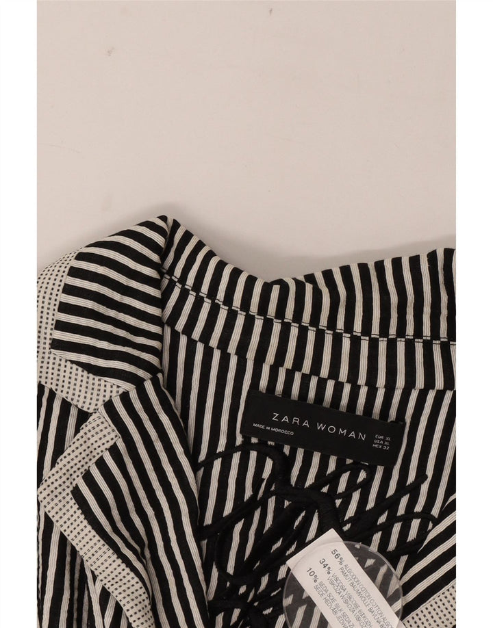Zara Dame 1 Knap Blazer Jacket UK 18 XL Sort Stribet Bomuld