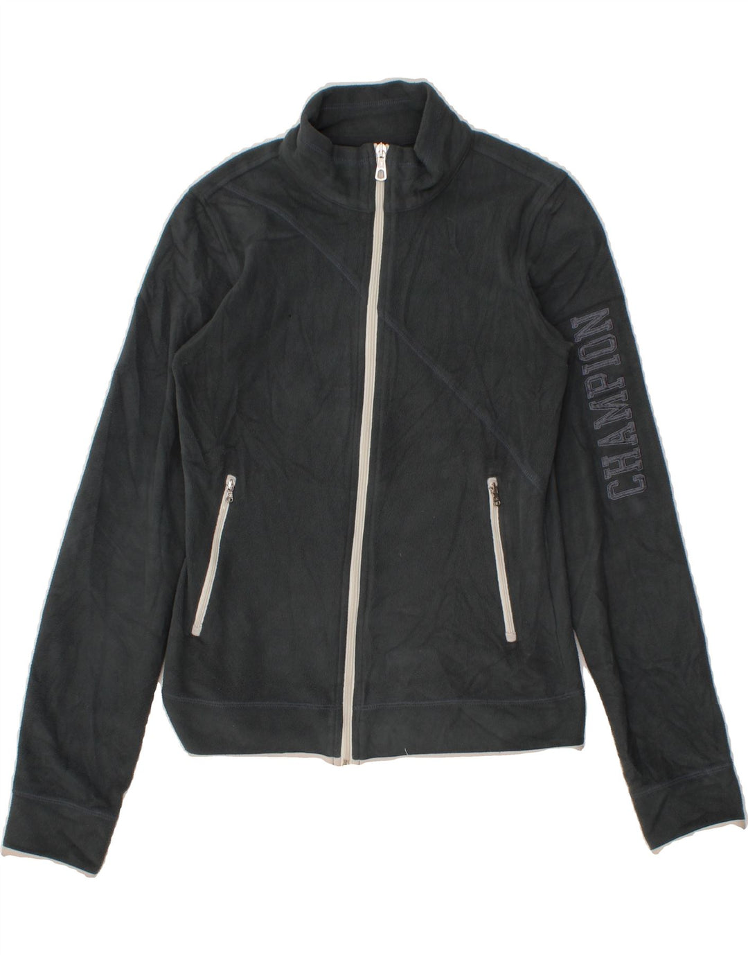CHAMPION Womens Graphic Fleece Jacket UK 10 Small Grey Vintage Champion and Second-Hand Champion from Messina Hembry 