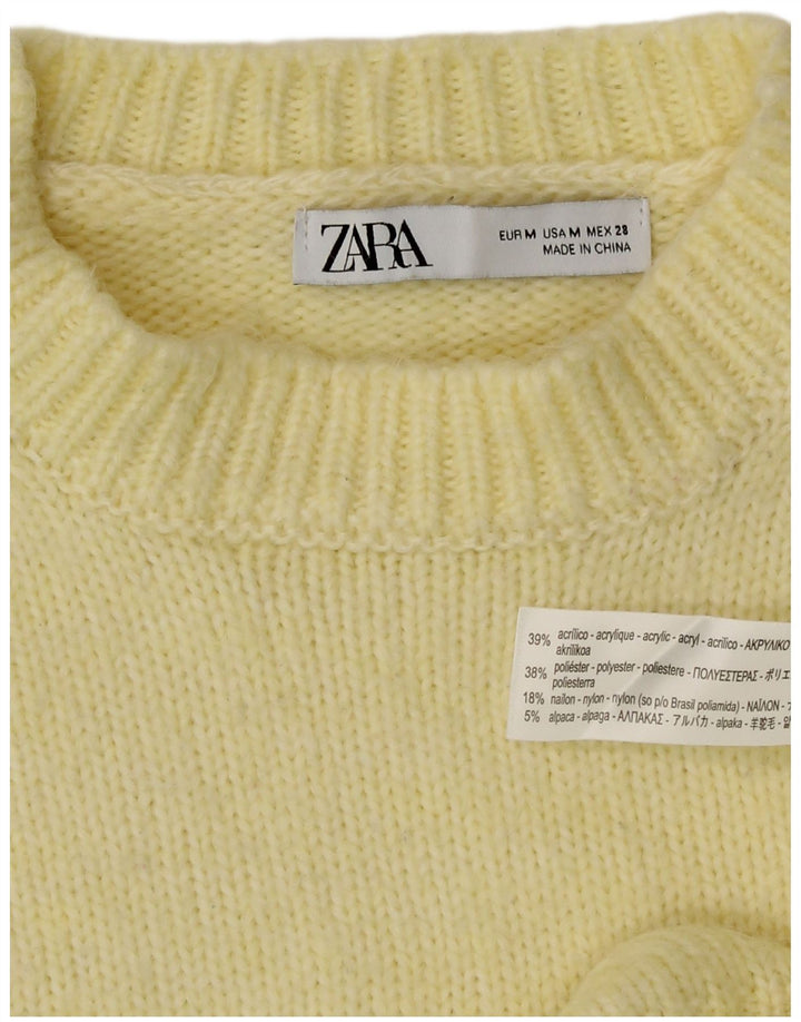 Zara Womens Crop Oversized Crew Neck sweater UK 14 Medium Yellow