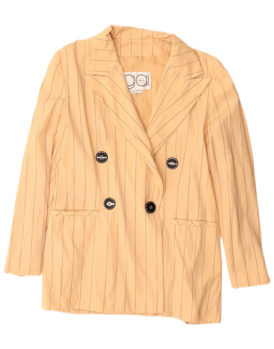 VINTAGE dobbeltradet blazerjakke til kvinder UK 18 XL Beige nålestribe