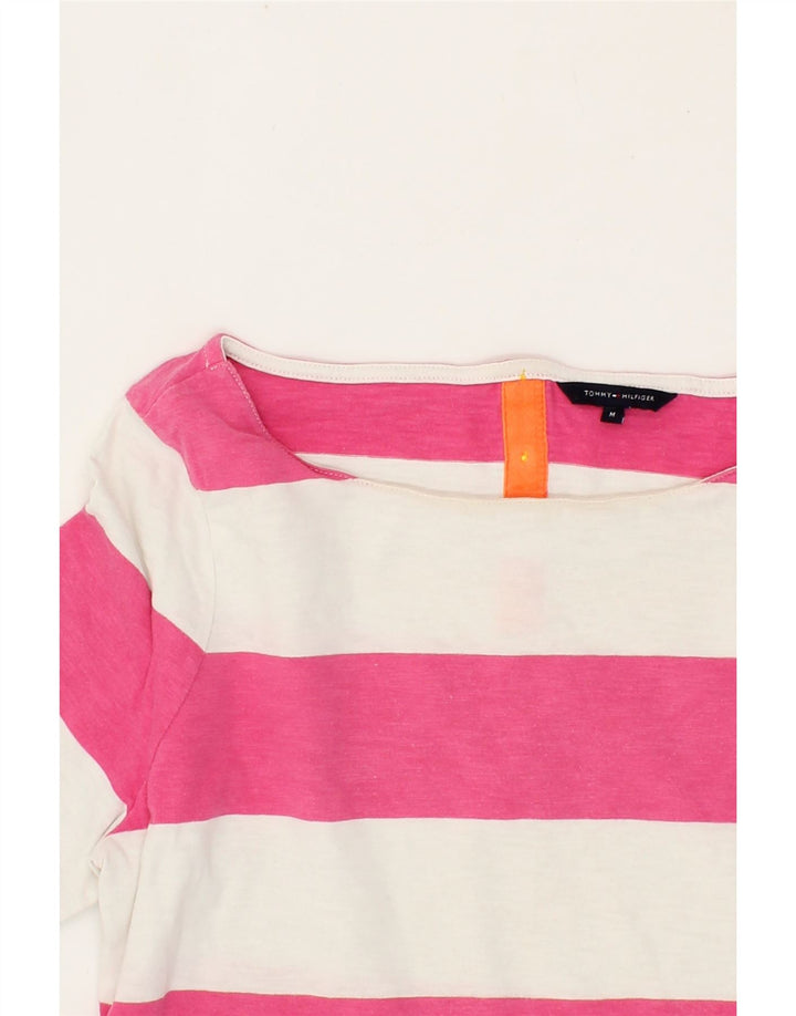 TOMMY HILFIGER Womens Top 3/4 Sleeve UK 12 Medium Pink Striped Vintage Tommy Hilfiger and Second-Hand Tommy Hilfiger from Messina Hembry 